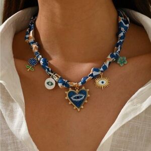 💙💙💙BOGOHO 💙💙💙Blue and Gold Heart Scarf Charm Necklace